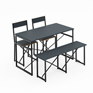 Mutfak Masası Bench Bank 120x60 Masa Set 2 Adet Sandalye Yemek Masası Füme 1548
