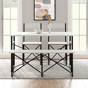 Mutfak Masası Bench Bank 120x60 Masa Set 2 Adet Sandalye Yemek Masası Beyaz 1547