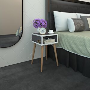 Komodin Antero Gri 60*40*40 Ahşap Ayaklı Komidin Kitaplık Beyaz