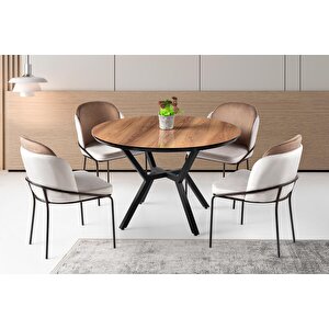 Roza Polo Yuvarlak Highgloss Mutfak Masa Sandalye Takımı 120cm