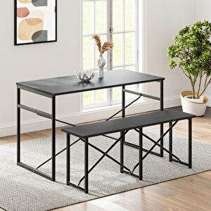 Masa Takımı Bench Bank Masa Seti 120x60 Mutfak Ve Yemek Masası Füme 1561