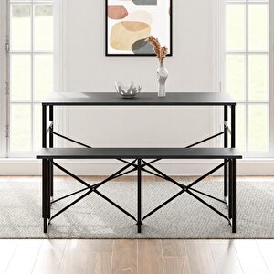 Masa Takımı Bench Bank Masa Seti 120x60 Mutfak Ve Yemek Masası Füme 1561