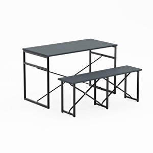 Masa Takımı Bench Bank Masa Seti 120x60 Mutfak Ve Yemek Masası Füme 1561