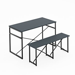 Masa Takımı Bench Bank Masa Seti 120x60 Mutfak Ve Yemek Masası Füme 1561