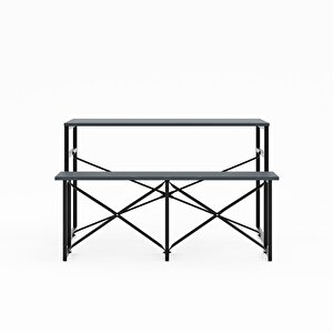 Masa Takımı Bench Bank Masa Seti 120x60 Mutfak Ve Yemek Masası Füme 1561