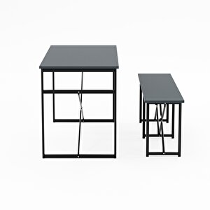 Masa Takımı Bench Bank Masa Seti 120x60 Mutfak Ve Yemek Masası Füme 1561