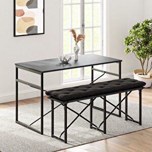 Masa Takımı Bench Bank Minderli Masa Seti 120x60 Mutfak Ve Yemek Masası Füme 1564