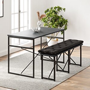 Masa Takımı Bench Bank Minderli Masa Seti 120x60 Mutfak Ve Yemek Masası Füme 1564
