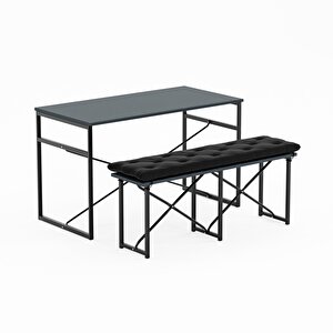 Masa Takımı Bench Bank Minderli Masa Seti 120x60 Mutfak Ve Yemek Masası Füme 1564