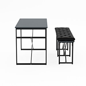 Masa Takımı Bench Bank Minderli Masa Seti 120x60 Mutfak Ve Yemek Masası Füme 1564