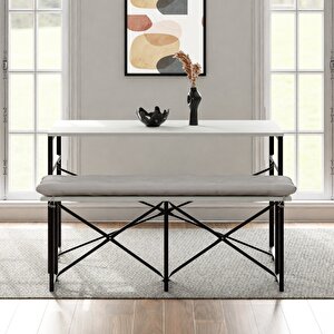 Masa Takımı Bench Bank Minderli Masa Seti 120x60 Mutfak Ve Yemek Masası Beyaz 1563
