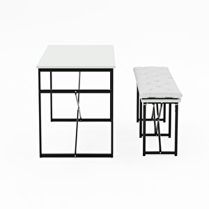 Masa Takımı Bench Bank Minderli Masa Seti 120x60 Mutfak Ve Yemek Masası Beyaz 1563