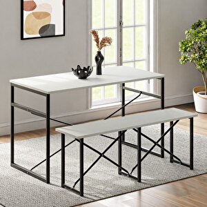 Masa Takımı Bench Bank Masa Seti 120x60 Mutfak Ve Yemek Masası Beyaz 1560