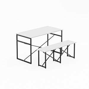 Masa Takımı Bench Bank Masa Seti 120x60 Mutfak Ve Yemek Masası Beyaz 1560