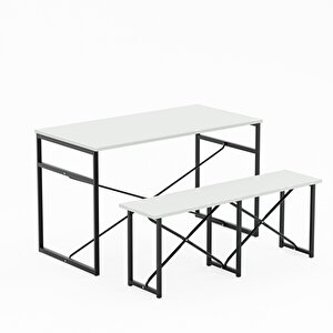 Masa Takımı Bench Bank Masa Seti 120x60 Mutfak Ve Yemek Masası Beyaz 1560