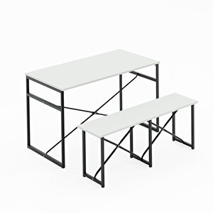 Masa Takımı Bench Bank Masa Seti 120x60 Mutfak Ve Yemek Masası Beyaz 1560