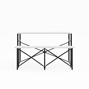 Masa Takımı Bench Bank Masa Seti 120x60 Mutfak Ve Yemek Masası Beyaz 1560