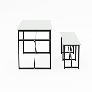 Masa Takımı Bench Bank Masa Seti 120x60 Mutfak Ve Yemek Masası Beyaz 1560