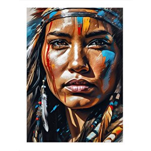 Asil Kızılderili Kadın Tasarım Mdf Tablo 25cmx 35cm 25x35 cm