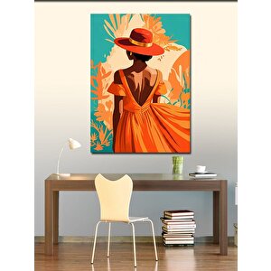 Kanvas Tablo Turuncu Elbiseli Kadın 70x100 cm
