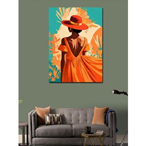 Kanvas Tablo Turuncu Elbiseli Kadın 100x140 cm