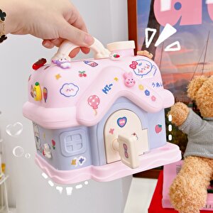 Kilitli Ve Işıklı Ev Kumbara, Pembe, 18x16 Pembe
