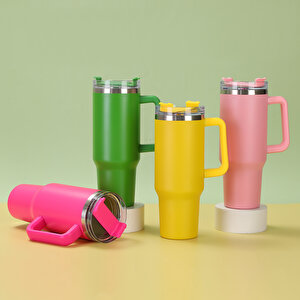 Kulplu Pipetli Çelik Termos, Pembe, 27x15 Pembe