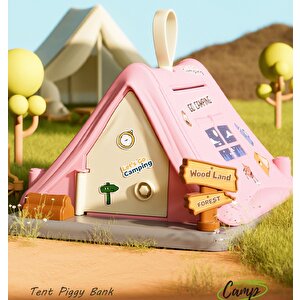 Kamp Çadırı Kilitli Ve Işıklı Kumbara, Pembe, 21x15 Pembe