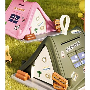 Kamp Çadırı Kilitli Ve Işıklı Kumbara, Pembe, 21x15 Pembe