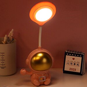 Astronot Masa Lambası Ve Kalemlik, Pembe, 27x10 Pembe