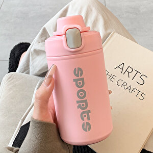 Askılı Sportif Çelik Termos, Pembe, 17x7 Pembe