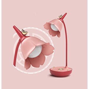 Laleli Dokunmatik Masa Lambası, Pembe, 42x14 Pembe
