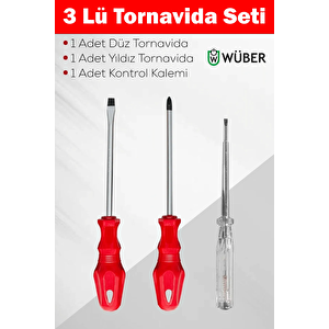 3'lü Tornavida Seti Düz Tornavida + Yıldız Tornavida + Kontrol Kalemi