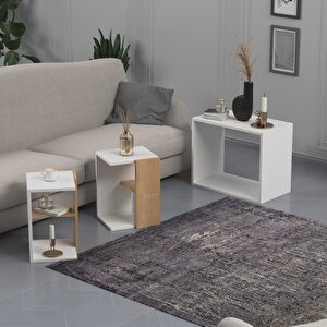 Lagomood Bizayni Zigon Sehpa Beyaz Meşe Beyaz - Meşe