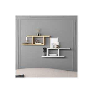 Lagomood Deren Plus Duvar Rafı Beyaz Meşe Beyaz - Meşe
