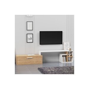 Lagomood Karamel Tv Ünitesi Beyaz Meşe Premium Beyaz Meşe