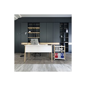 Lagomood Zenith Çalışma Masası Kitaplık Takım 120cm Beyaz Meşe