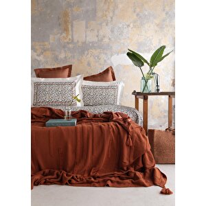 Çi̇ft Ki̇şi̇li̇k Trikolu Battaniyeli Set Stampino Terracotta - Nevresim