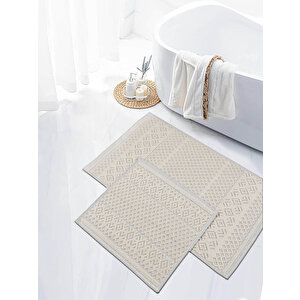 Naturel Pamuklu Kilim Yıkanabilir Banyo Paspası Seti 2'li Klozet Takımı 60x100-50x60cm 7020 Bej
