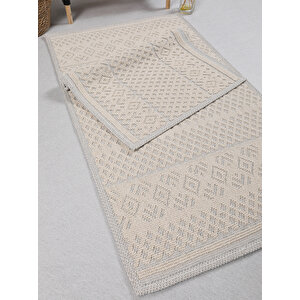 Naturel Pamuklu Kilim Yıkanabilir Banyo Paspası Seti 2'li Klozet Takımı 60x100-50x60cm 7020 Bej