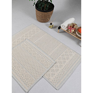 Naturel Pamuklu Kilim Yıkanabilir Banyo Paspası Seti 2'li Klozet Takımı 60x100-50x60cm 7020 Bej