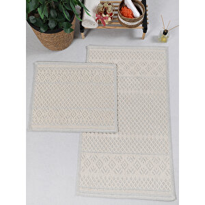 Naturel Pamuklu Kilim Yıkanabilir Banyo Paspası Seti 2'li Klozet Takımı 60x100-50x60cm 7020 Bej