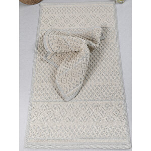 Naturel Pamuklu Kilim Yıkanabilir Banyo Paspası Seti 2'li Klozet Takımı 60x100-50x60cm 7020 Bej