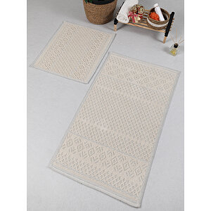 Naturel Pamuklu Kilim Yıkanabilir Banyo Paspası Seti 2'li Klozet Takımı 60x100-50x60cm 7020 Bej