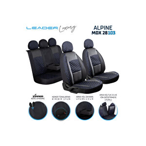 Peugeot 2008 Lüx Yarı Deri Oto Koltuk Kılıfı Ön Arka Takım Alpine Serisi Si̇yah Mavi̇