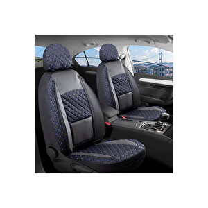 Seat Arona Lüx Yarı Deri Oto Koltuk Kılıfı Ön Arka Takım Alpine Serisi Si̇yah Mavi̇