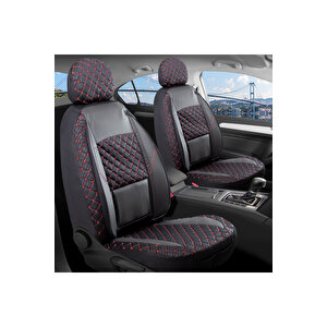 Seat Cordoba Lüx Yarı Deri Oto Koltuk Kılıfı Ön Arka Takım Alpine Serisi Si̇yah Kirmizi