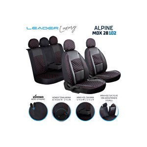 Seat Cordoba Lüx Yarı Deri Oto Koltuk Kılıfı Ön Arka Takım Alpine Serisi Si̇yah Kirmizi