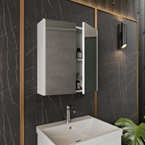 Mimoza 60 Cm Mdf,lavabolu,aynalı Banyo Dolabı Seti,seramik Lavabo Dahil Beyaz Mdf
