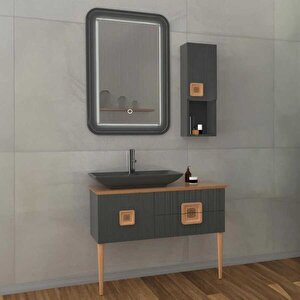 Zürih Banyo Dolabı 100 Cm Antrasit-kayın